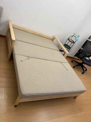 Sofá-cama 2 lugares Naggen bege/pinho