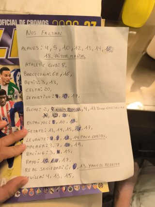 Lista cromos fútbol faltantes