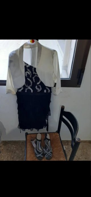 Vestido fiesta negro y plata Talla XL