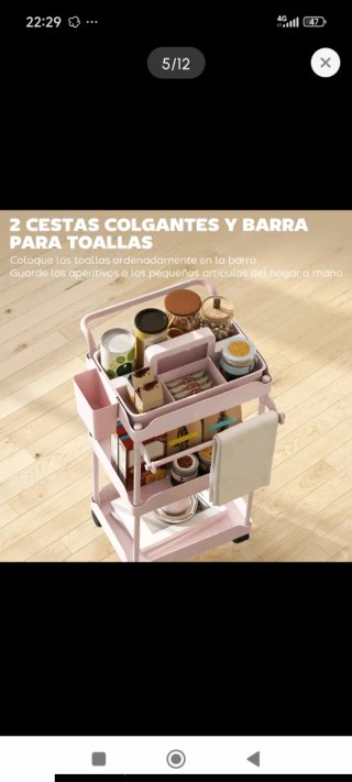Carrello ausiliario con ruote per organizzare cucina e bagno