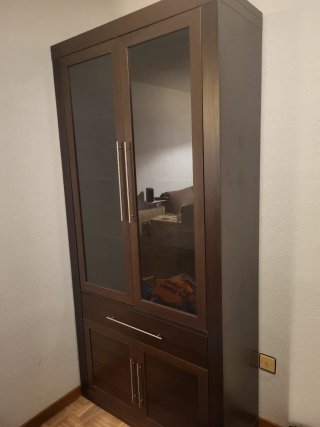 Vitrina de salón madera y cristal
