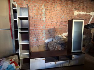 Mueble modular salón madera y cristal