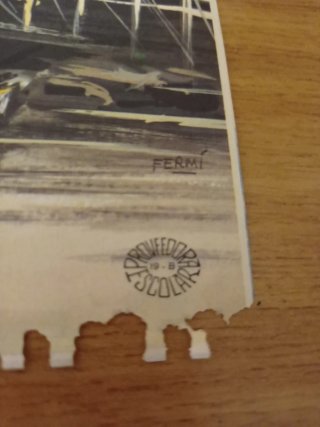 Lámina de Dibujo antigua  con sello y firma Fermi