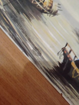Lámina de Dibujo antigua  con sello y firma Fermi