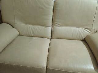 Sofá y sillón de piel beige