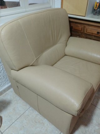 Sofá y sillón de piel beige