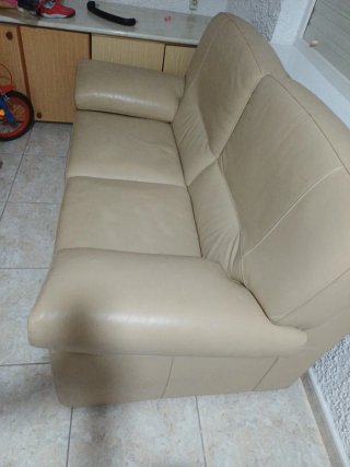 Sofá y sillón de piel beige