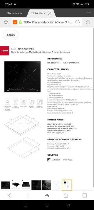 Placa Inducción TEKA 60cm 3 fuegos