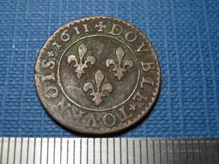 Moneda Francesa 1611 Luis XIII Doble Tournois