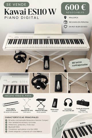 Piano Digital Kawai ES110 W Blanco + Pack