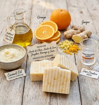 Jabón artesanal de naranja y jengibre