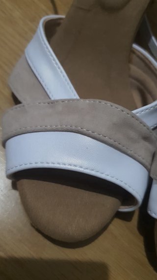 Elegantes Sandalias Tacón Bloque Mujer Blanco y Be