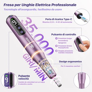 Torno Uñas Eléctrico Breosic Morado 35000 RPM
