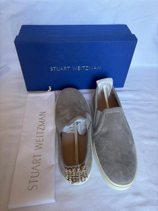 Mocasines Stuart Weitzman Camoscio Grigio Gioiello