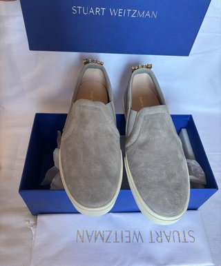 Mocasines Stuart Weitzman Camoscio Grigio Gioiello