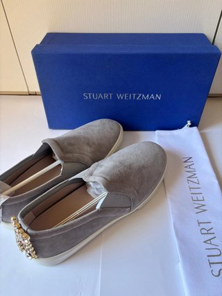 Mocasines Stuart Weitzman Camoscio Grigio Gioiello