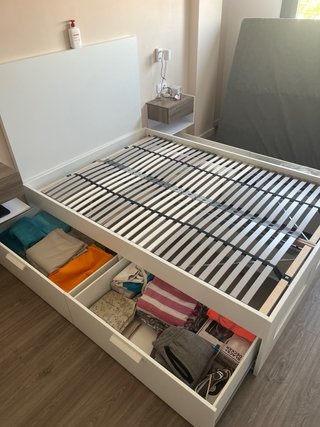 Cama con cajones blanca y madera 140x200cm IKEA