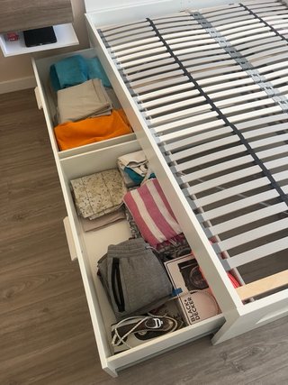 Cama con cajones blanca y madera 140x200cm IKEA