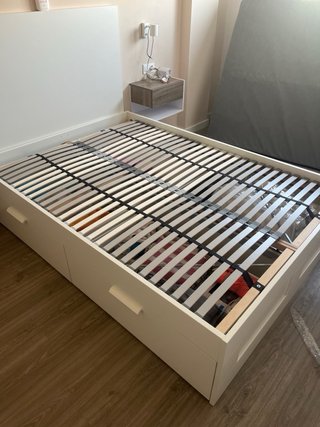 Cama con cajones blanca y madera 140x200cm IKEA
