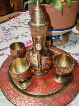 Juego té miniatura vintage latón