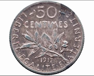Moneda 50 Céntimos Francia Plata