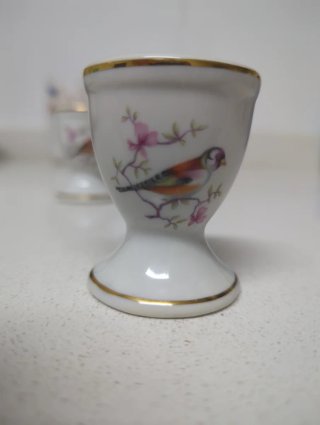 Juego 3 Hueveras Porcelana Pájaros antiguas