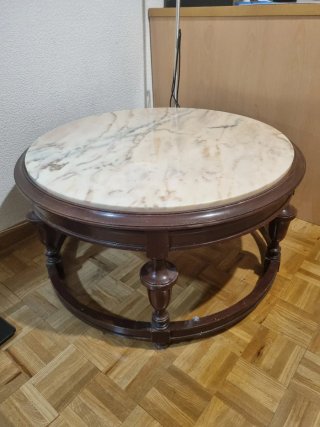 Mesa antigua redonda madera y mármol