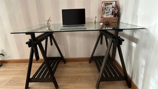 Escritorio cristal templado y madera
