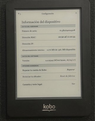 Libro Electrónico Kobo Negro
