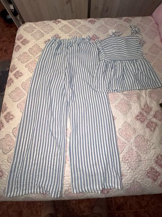 Conjunto lino pantalón y top rayas