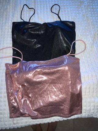 Top brillante negro y rosa