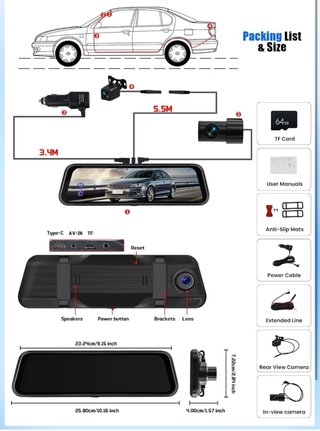 Dash Cam Retrovisor 3 Canales 2K Quad HD