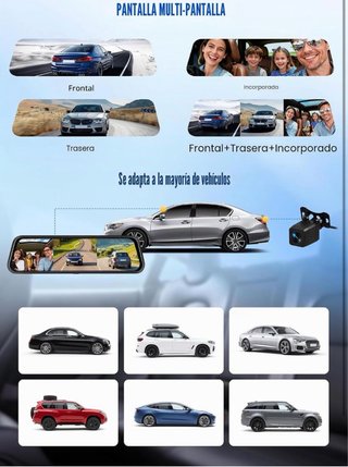 Dash Cam Retrovisor 3 Canales 2K Quad HD