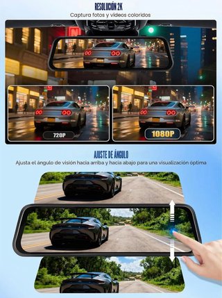 Dash Cam Retrovisor 3 Canales 2K Quad HD