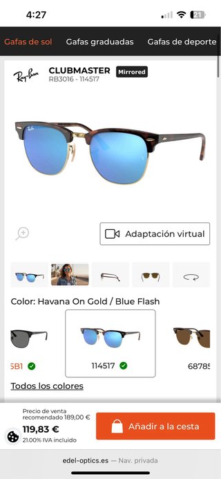 Gafas Ray-Ban Clubmaster Tortoise Azul