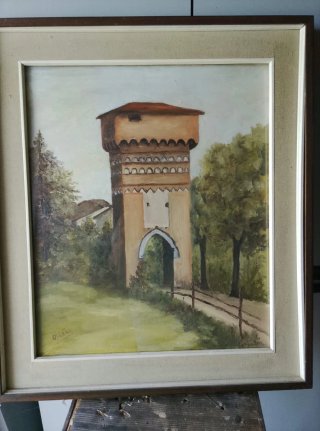 Quadro O. Porro Torre Medievale e Campanone