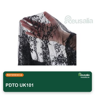 Ribete tela encaje bordado floral negro 150x150cm
