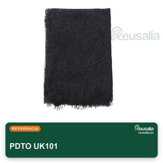 Ribete tela encaje bordado floral negro 150x150cm