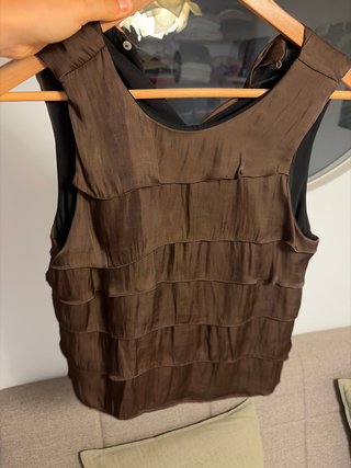 Blusa Mango Talla M/38 Marrón Volantes