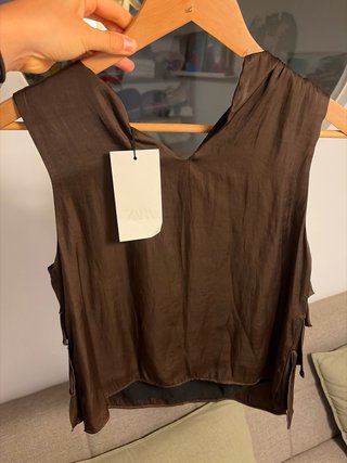 Blusa Mango Talla M/38 Marrón Volantes