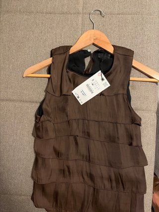 Blusa Mango Talla M/38 Marrón Volantes