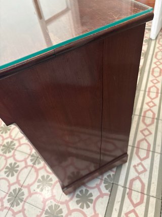 Mesita de noche antigua madera y cristal