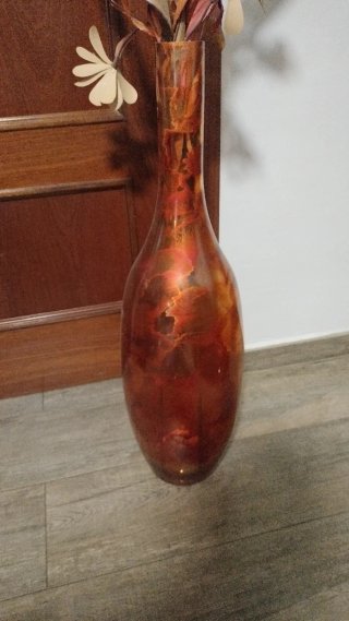 Jarrón de cristal grande marrón y dorado