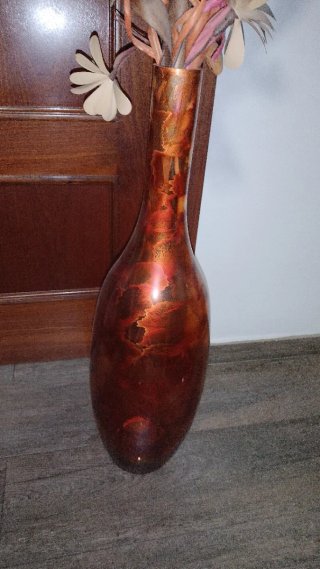 Jarrón de cristal grande marrón y dorado