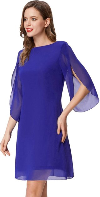 Vestido de fiesta azul con mangas acampanadas