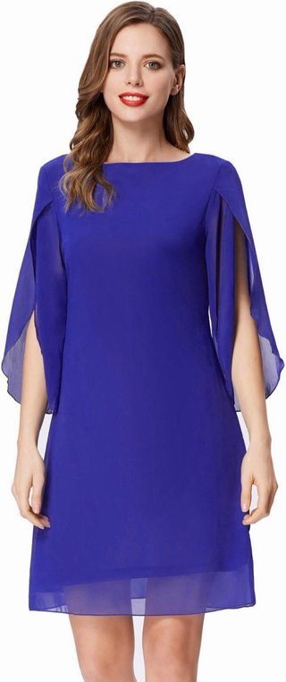 Vestido de fiesta azul con mangas acampanadas