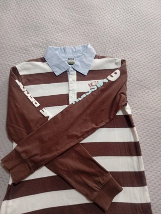 Camiseta Polo Rayas Marrón-Blanca para niño 10-12