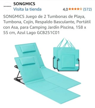 Juego 2 Tumbonas Playa Plegables Azul. Sin estrena