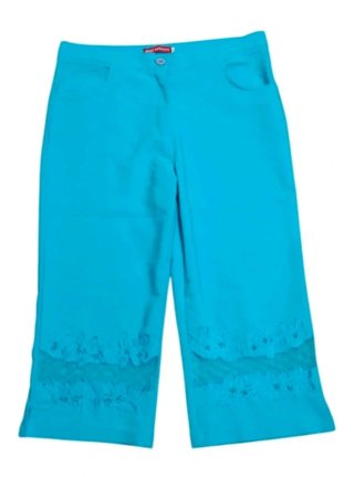 Pantaloni cropped teal con pizzo