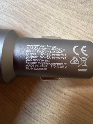 Cargador Coche Mophie 40W Dual USB-C